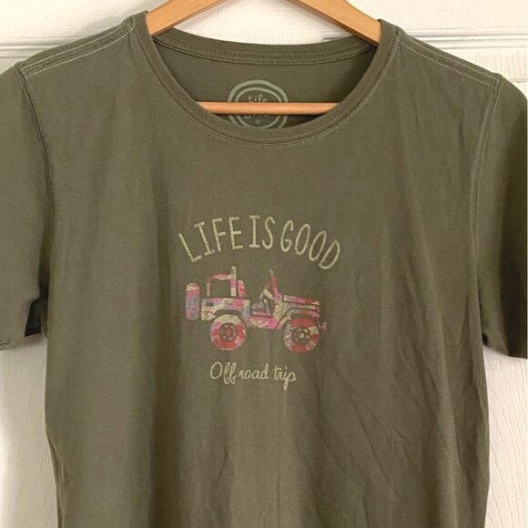 size M womens Off Road Trip off road Life is Good olive green‎ tee t-shirt - Picture 3 of 7